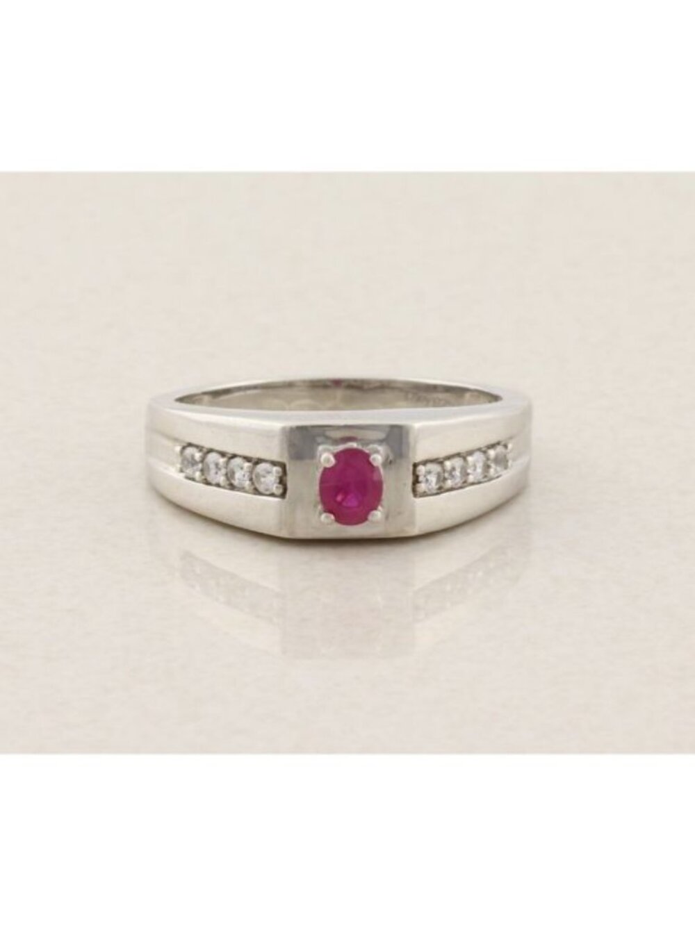Men's Sterling Silver Natural Ruby & White Zircon Ring Size 12 1/4